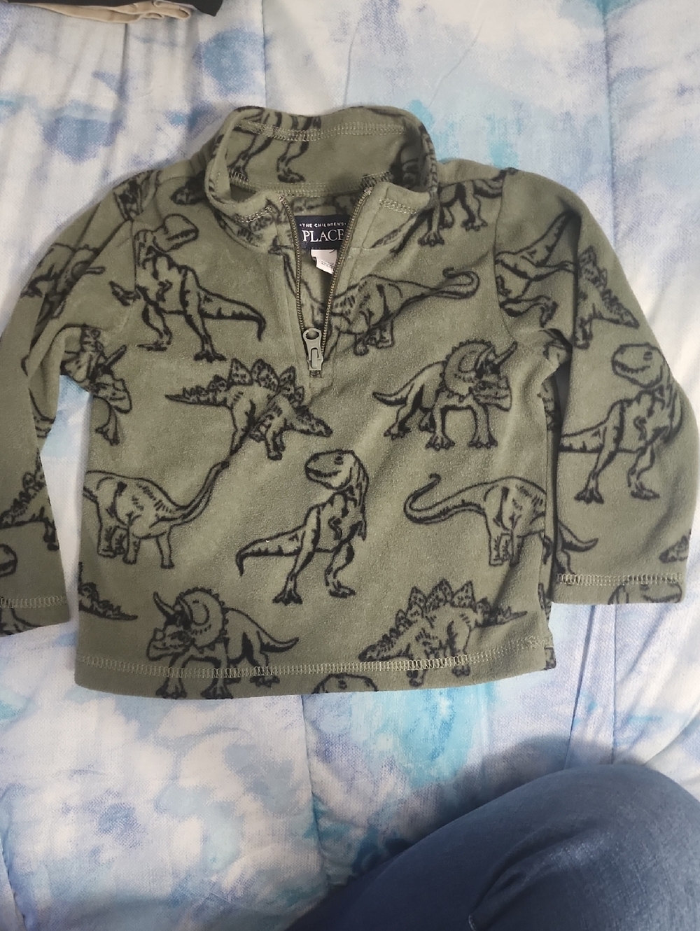 The Children's Place Olive Green Dinosaur Fleece Quarter-Zip
